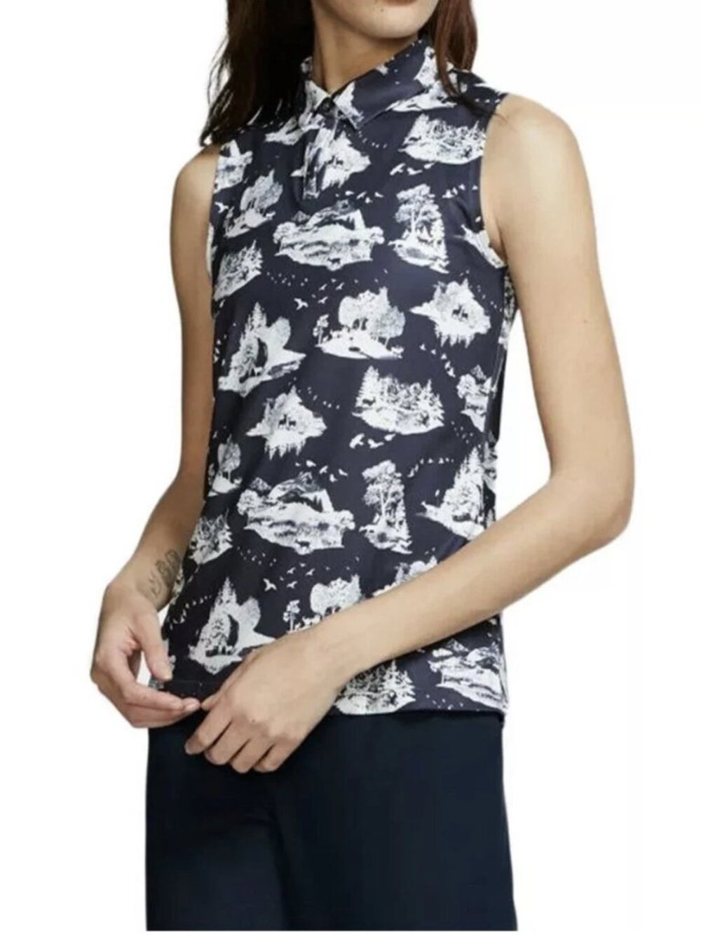 Nike Dri Fit UV Fall Print Sleeveless Golf Polo Womens S
